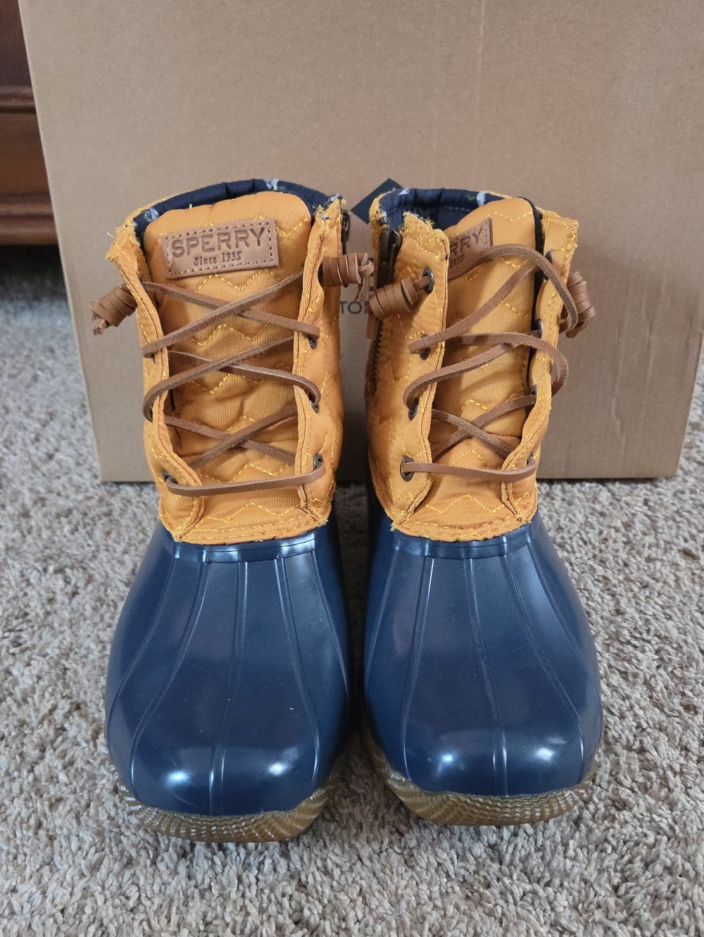 Sperry Womens Navy & Mustard Duck Boots